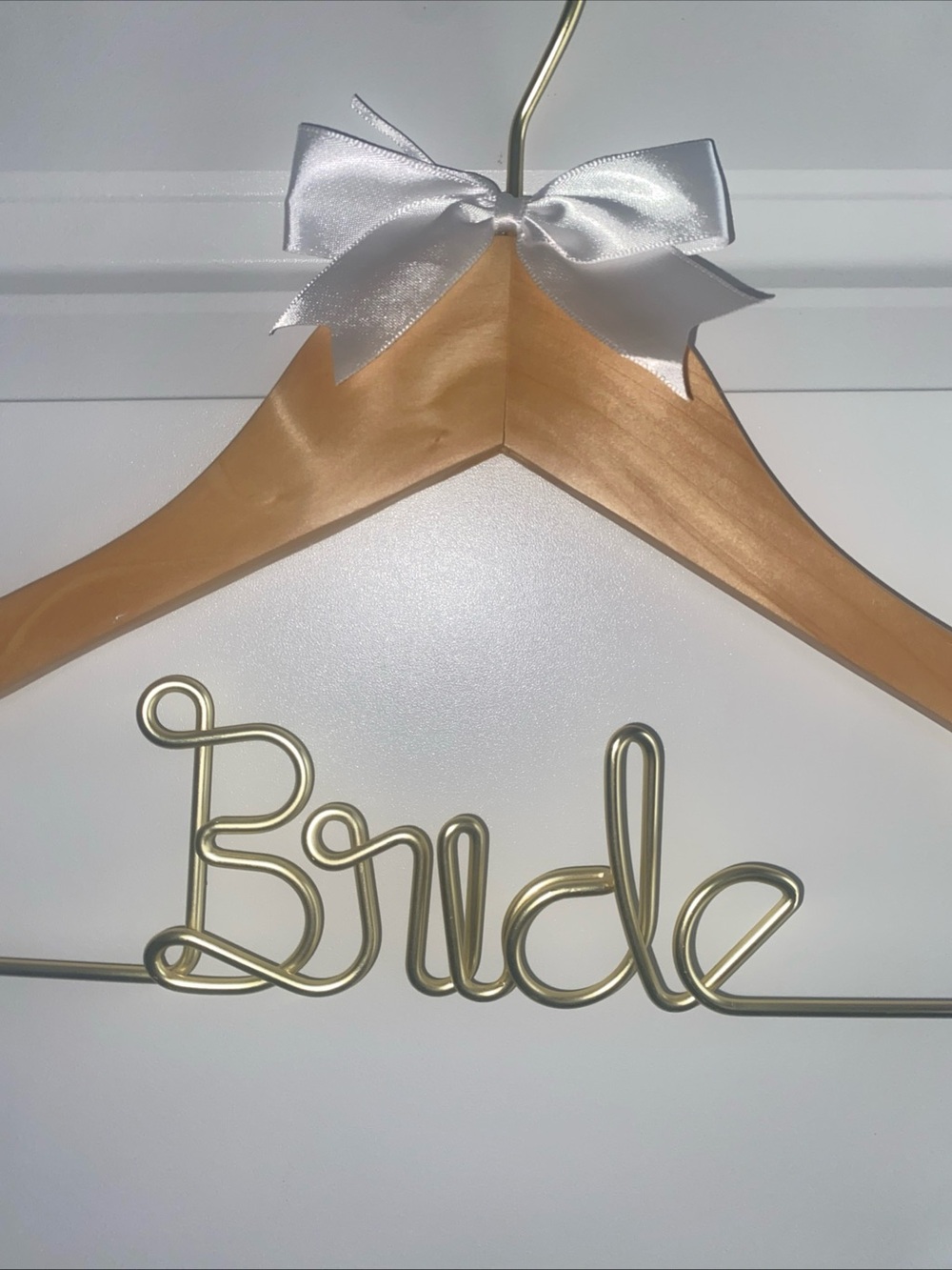 Bride‎ Wedding Day Dress Hanger Wooden Gold metal White bow